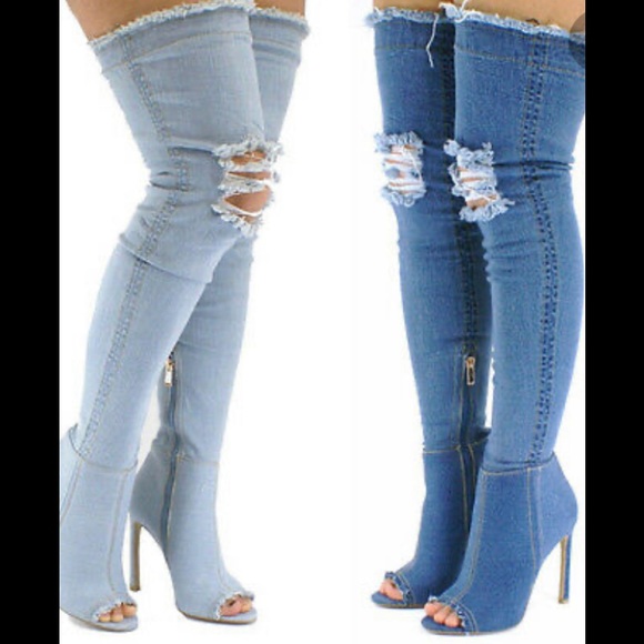DENIM THIGH HIGH BOOTS - Picture 3 of 3